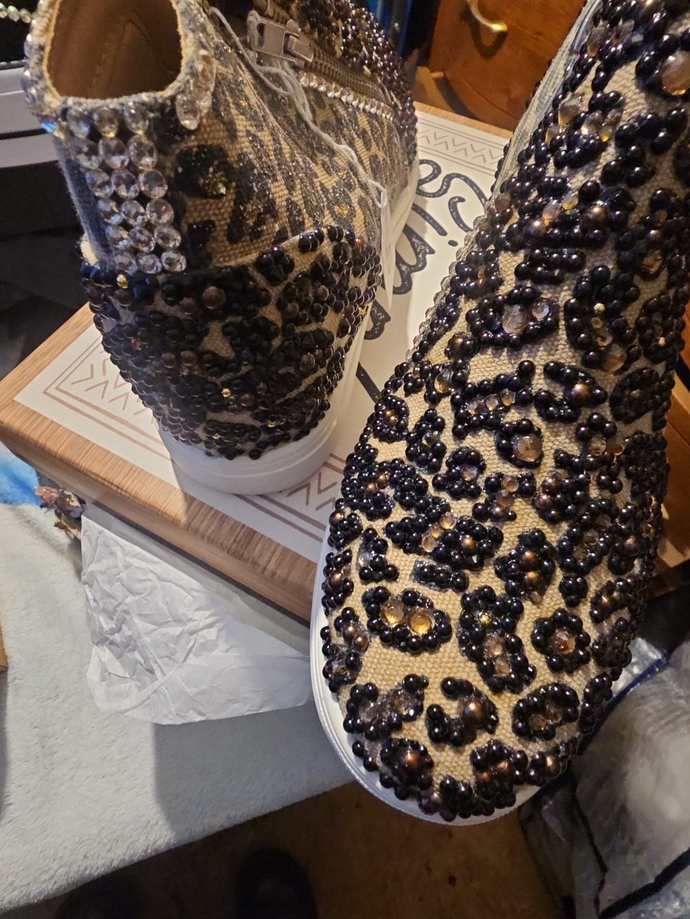Embellished Leopard-Print Slip-On Sneakers - Gold/Black